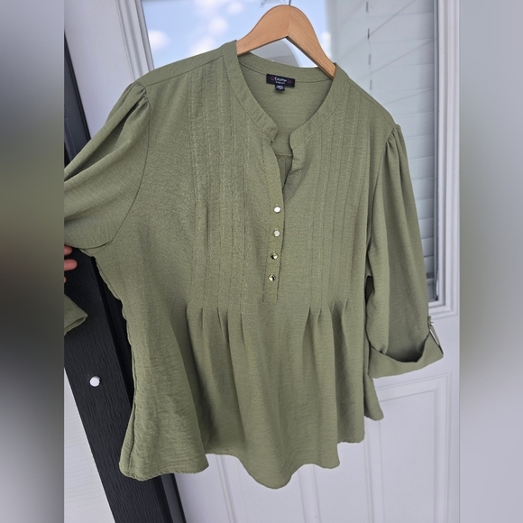 Cocomo Womens Tunic Shirt Blouse 3X Plus Green Roll Tab Sleeve - Picture 8 of 11